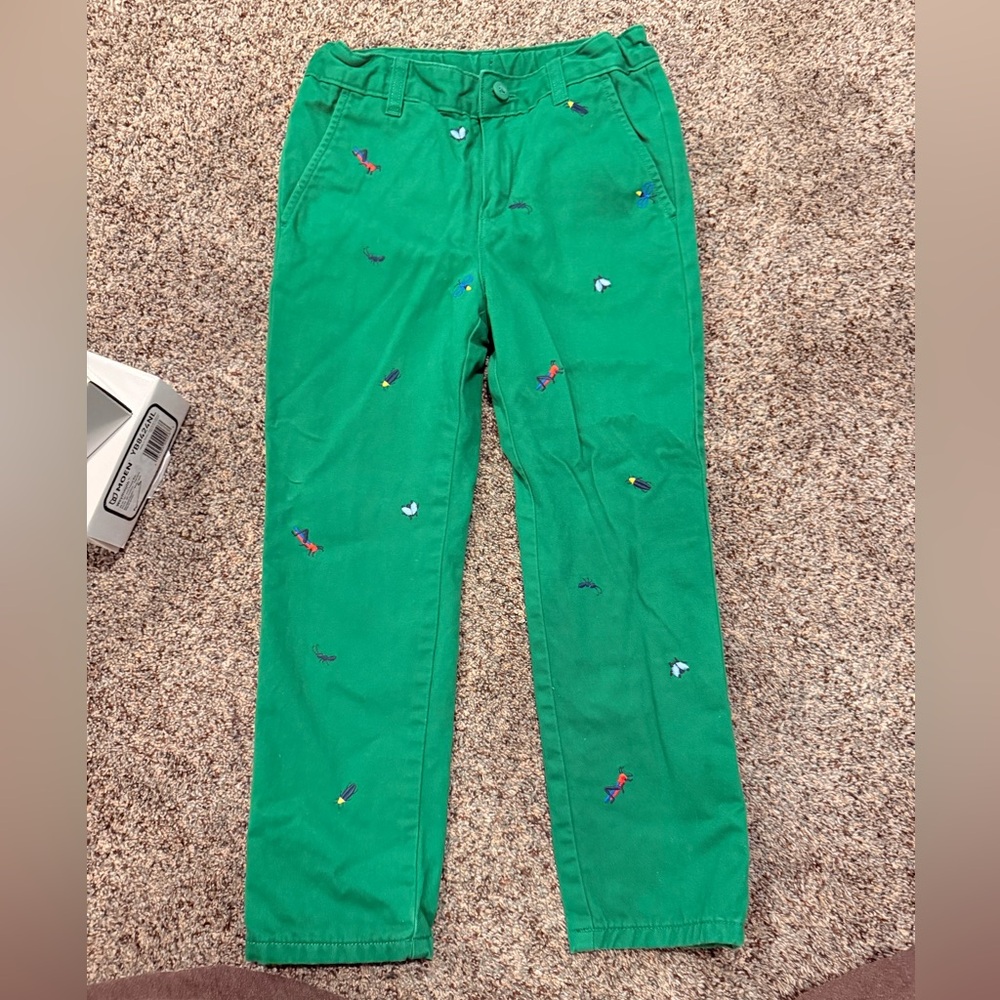 Hanna Andersson Green Embroidered Kids Pants